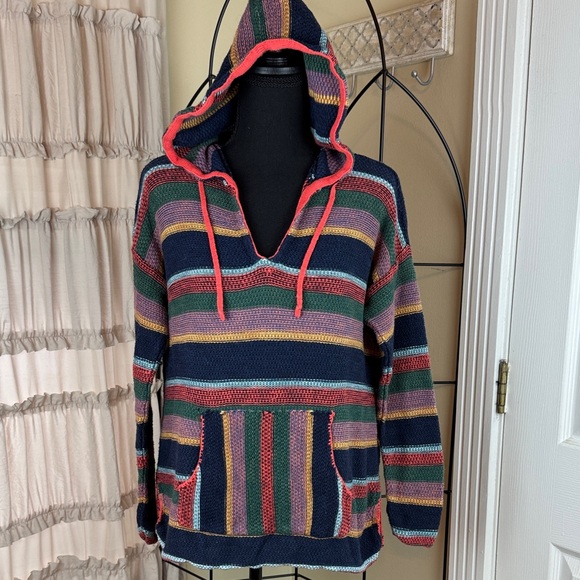 American Eagle Outfitters Tops - American Eagle Multicolor Baja Pullover Hooded Knit Sweater Women's M